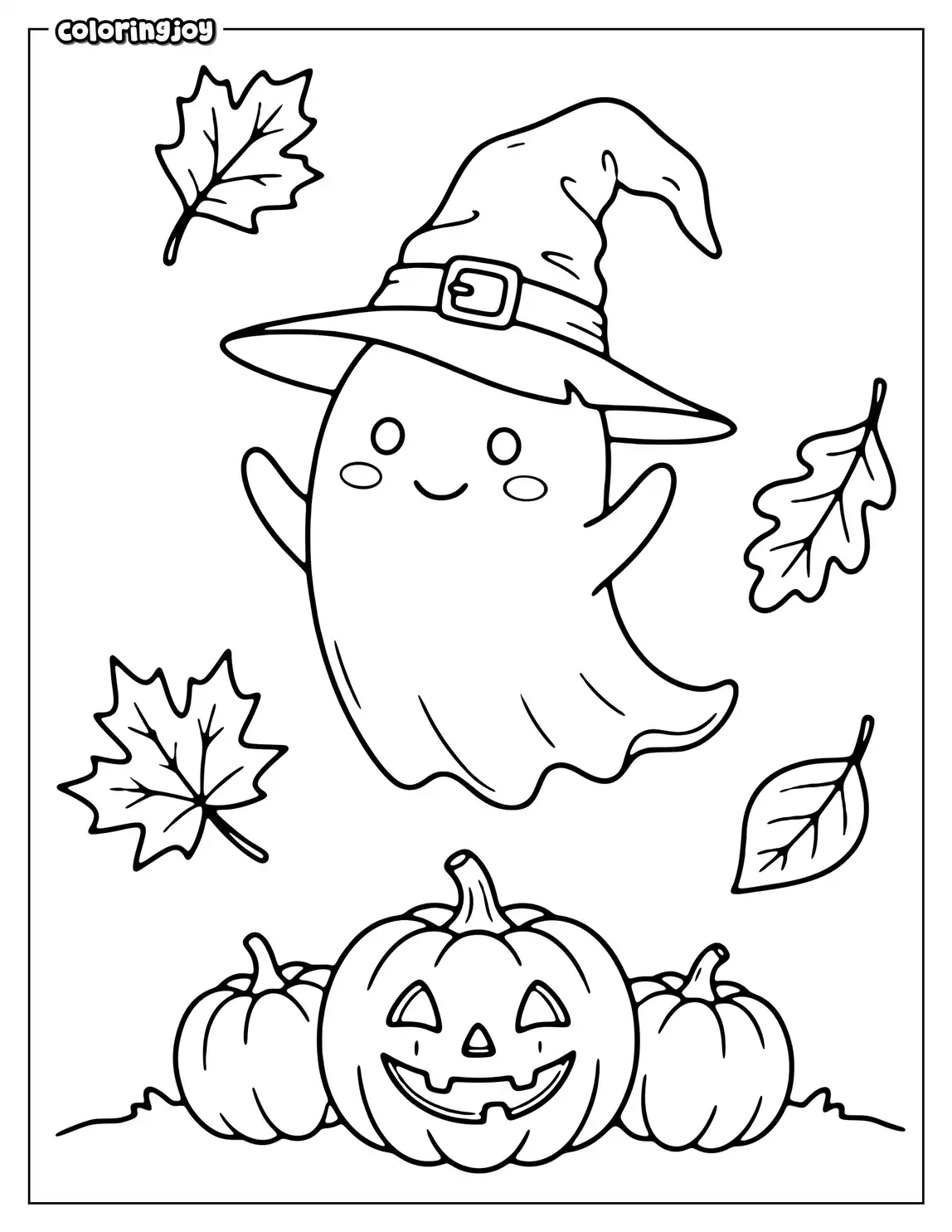 Ghost with Pumpkins Coloring Sheet