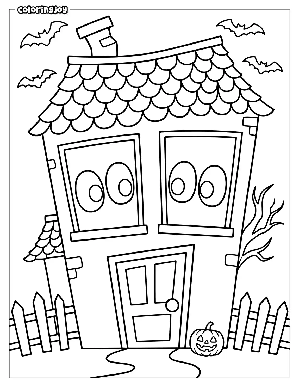 Haunted House with Bats and Pumpkins