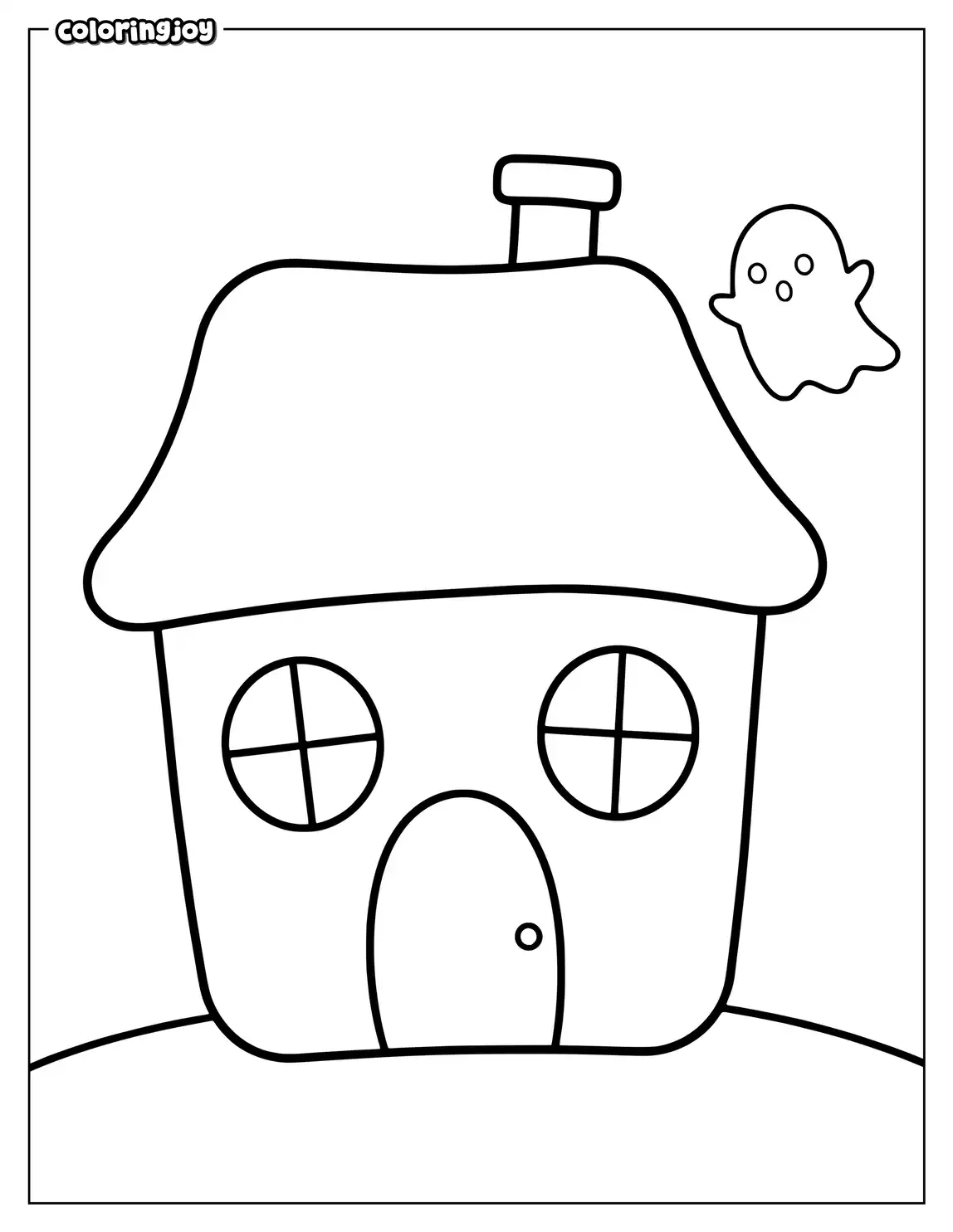 Simple haunted house features a round roof door and windows.