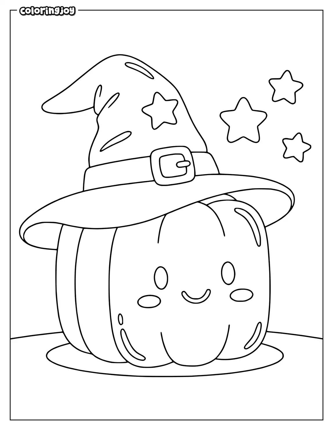 Square pumpkin wearing a floppy witch hat