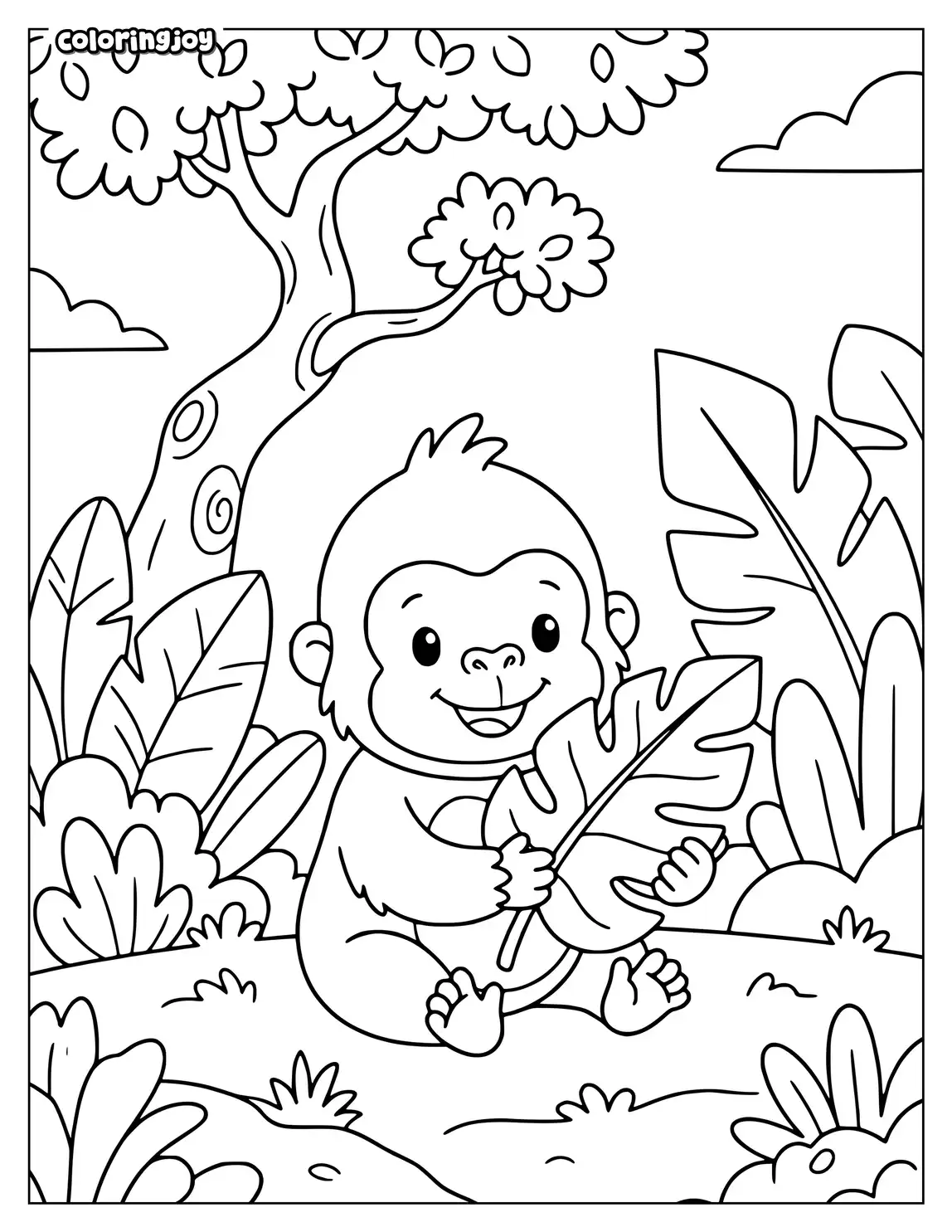 A Baby King Kong Playing Among Jungle Leaves