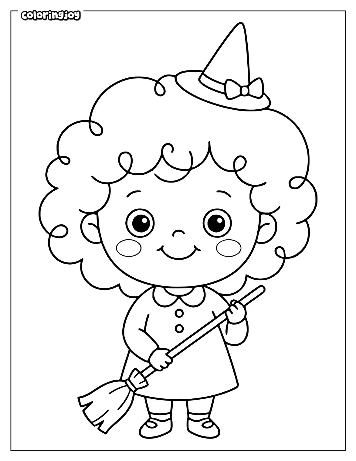 Baby witch coloring page with a little head