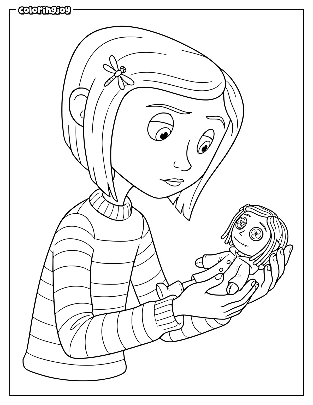 Coraline and the Button-Eyed Doll to Color