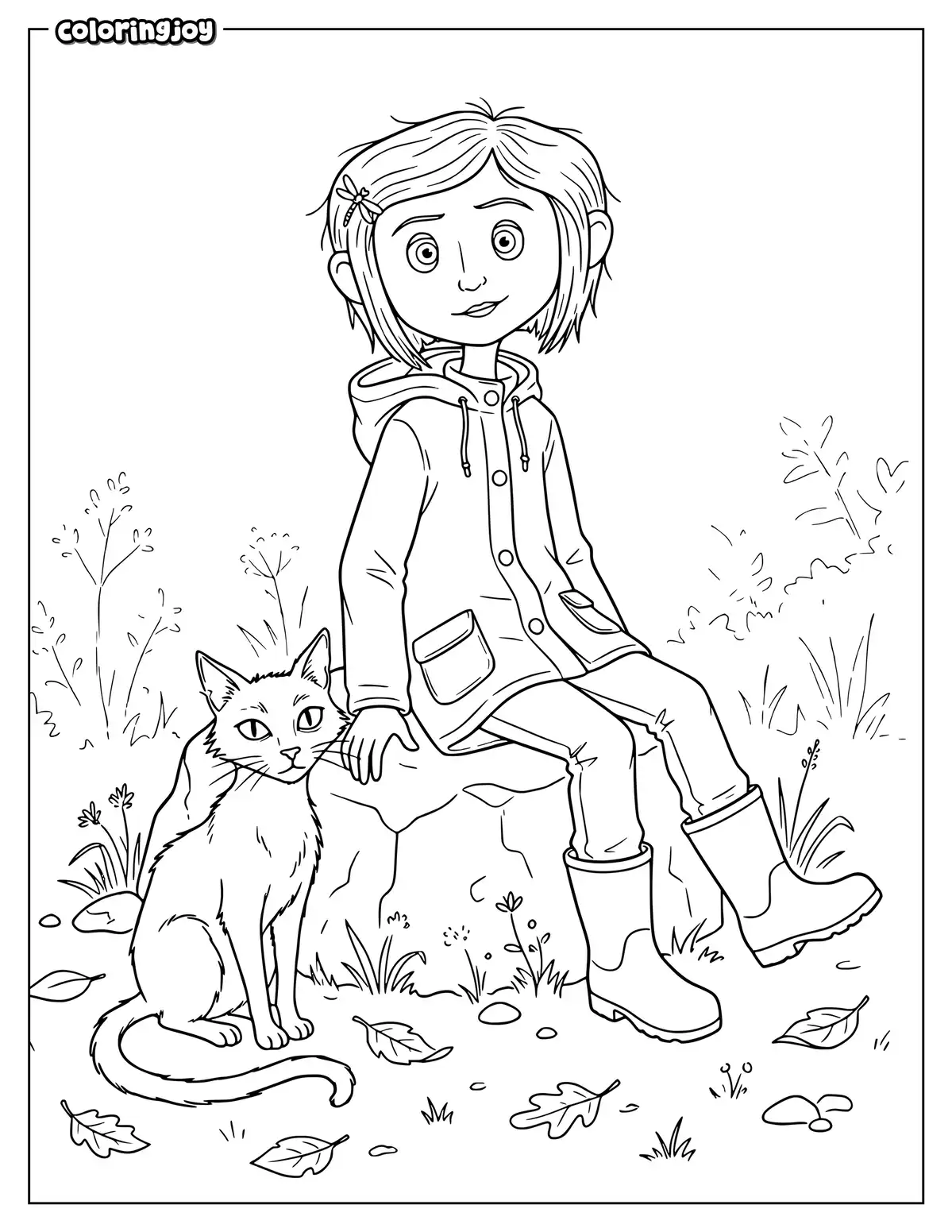 Coraline and the Cat Coloring Sheet