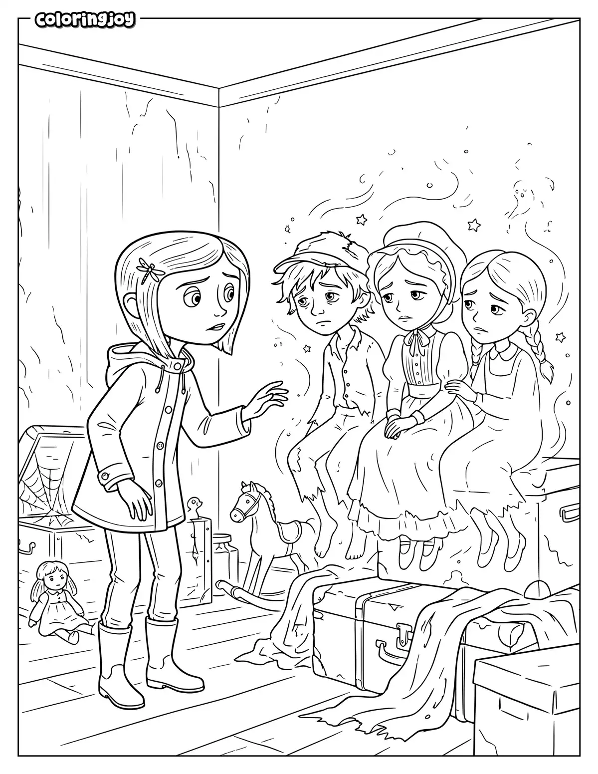 Coraline and the Ghost Children Coloring Page