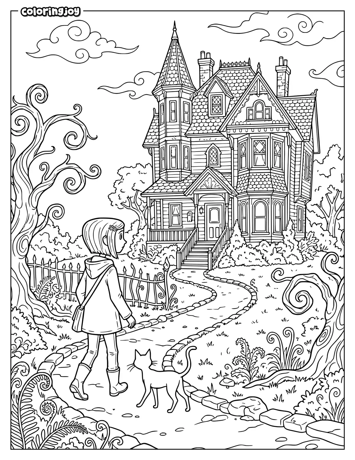 Coraline Exploring the Pink Palace Coloring Sheet