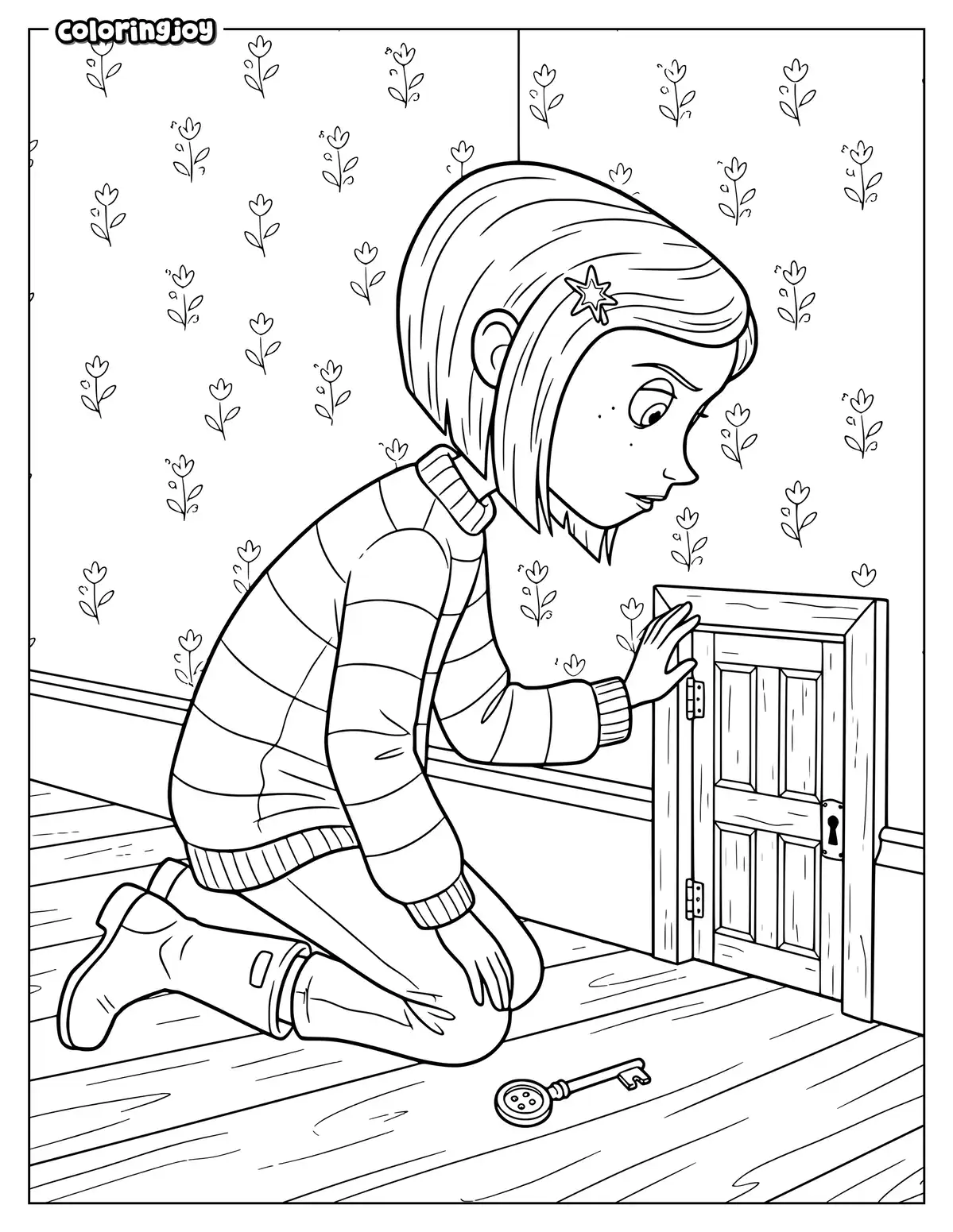 Coraline in the Secret Door Coloring Sheet