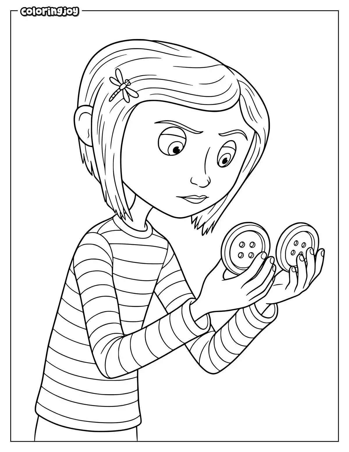 Coraline with Button Eyes Coloring Page