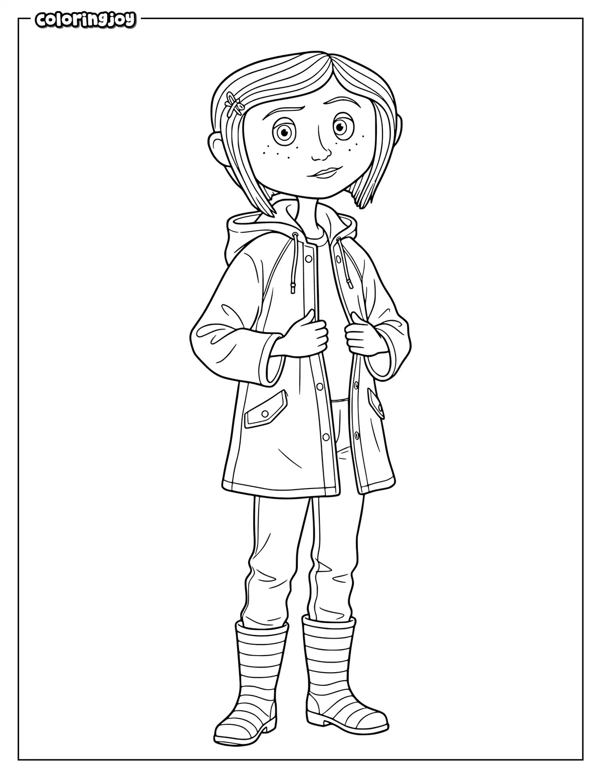 Coraline with Her Raincoat to Color
