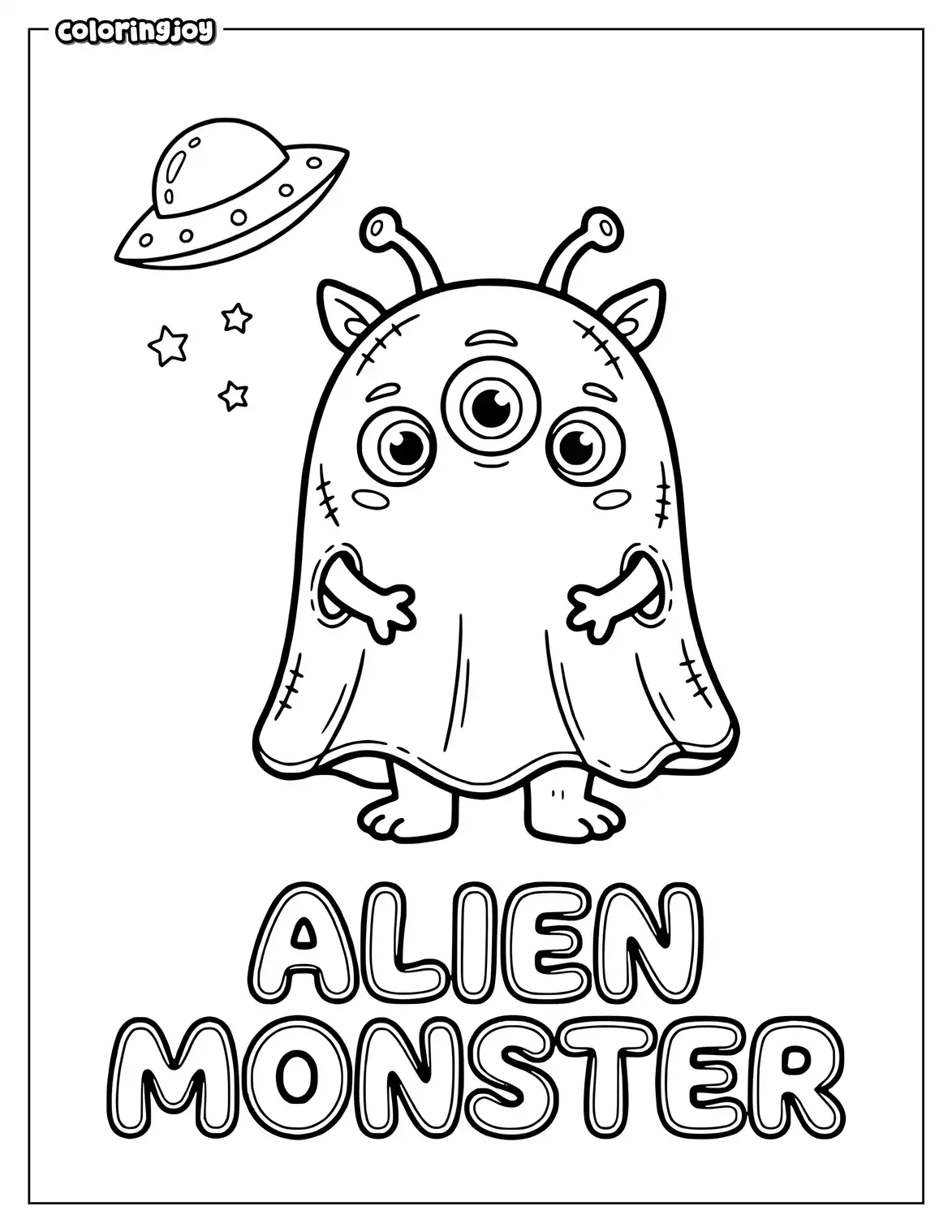 Cute Alien Monster Halloween Coloring Page
