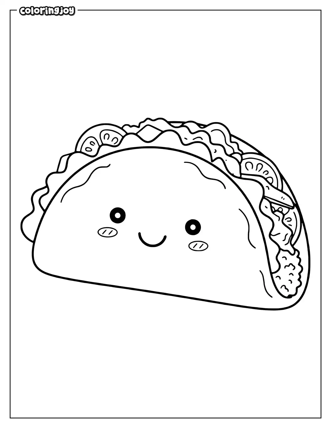 Smiling kawaii taco with rosy cheeks and big sparkly eyes.