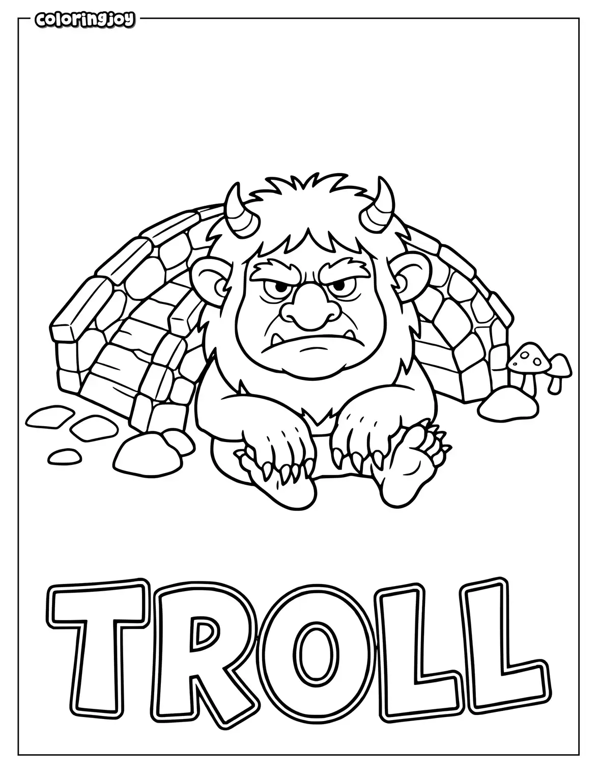 Grumpy Troll Halloween Coloring Page
