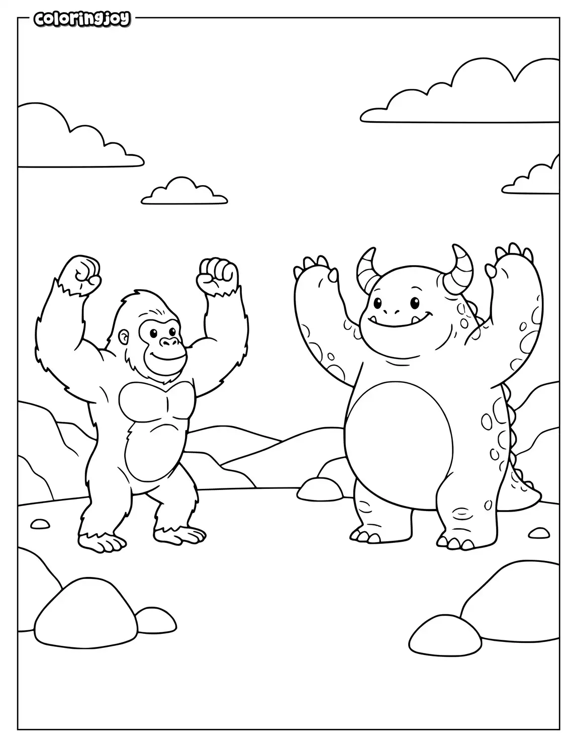 A Giant Monster Faces King Kong on Rocky Ground