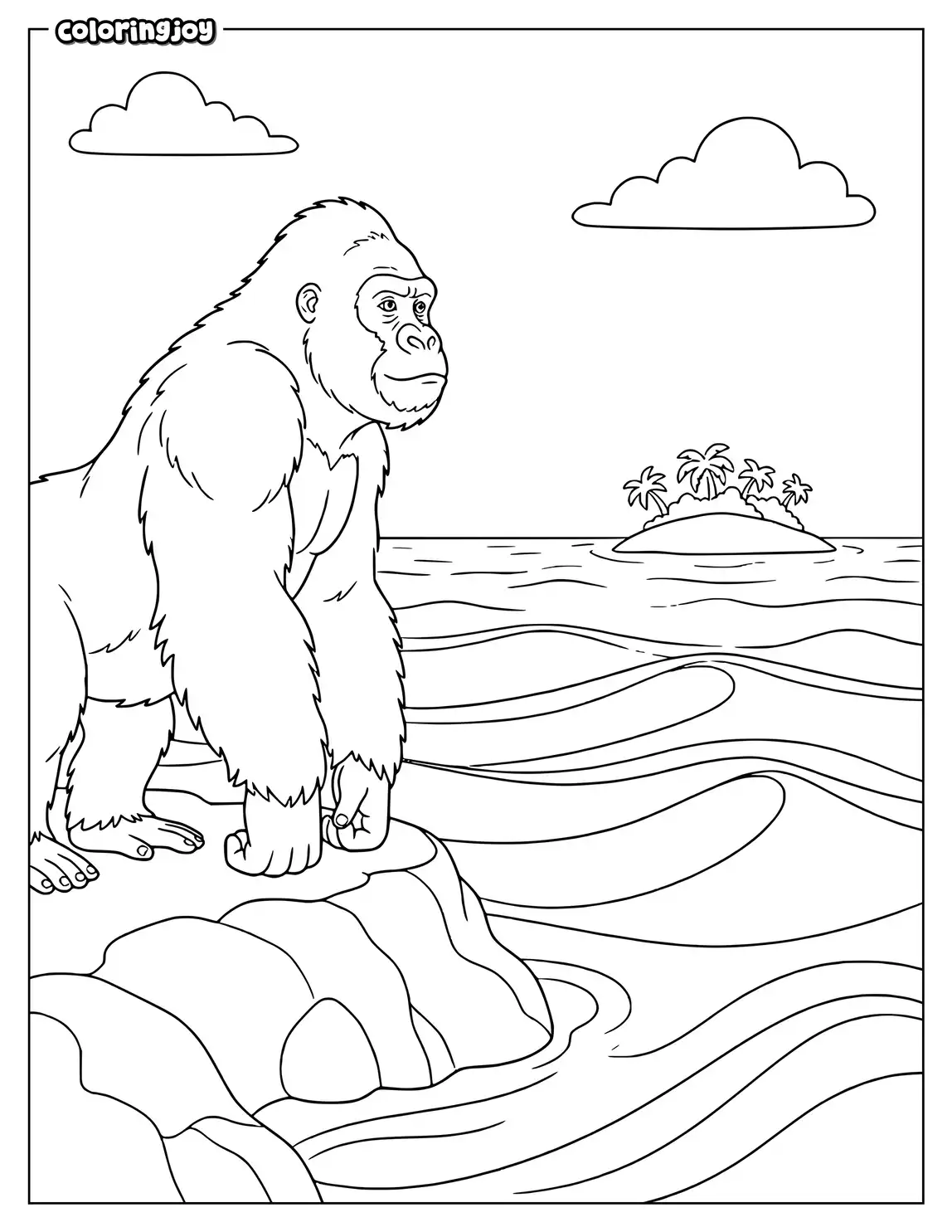 King Kong Watches the Ocean from a High Cliff