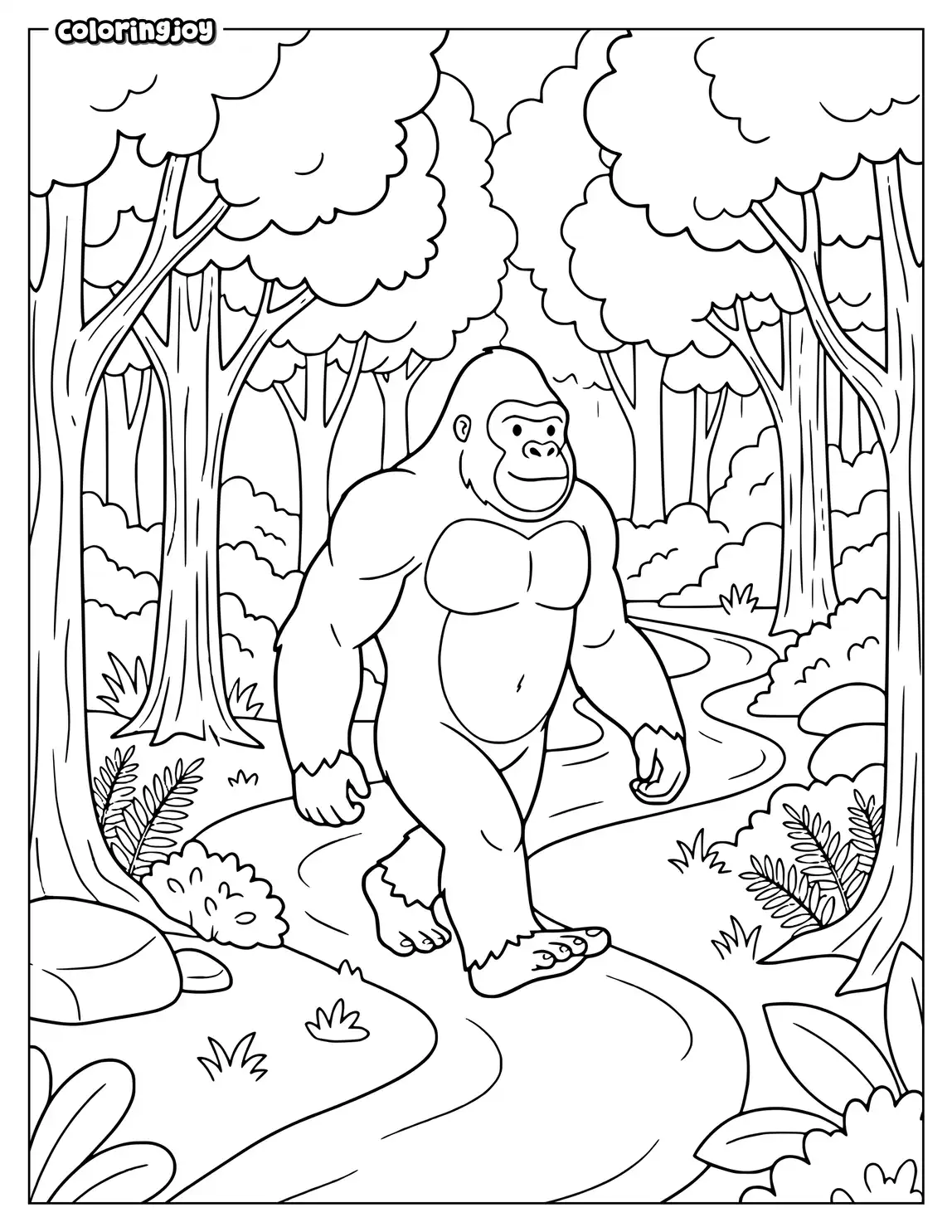 King Kong Walks Along a Path Through the Thick Forest
