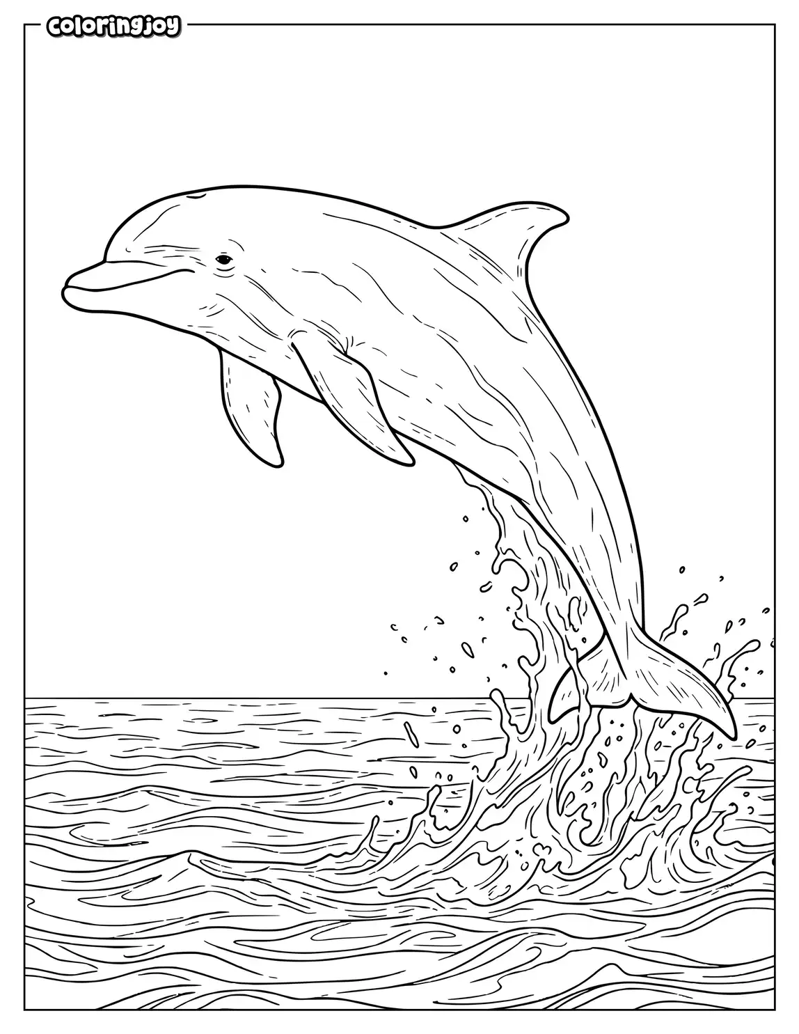 A realistic bottlenose dolphin leaps above ocean waves with splashes.