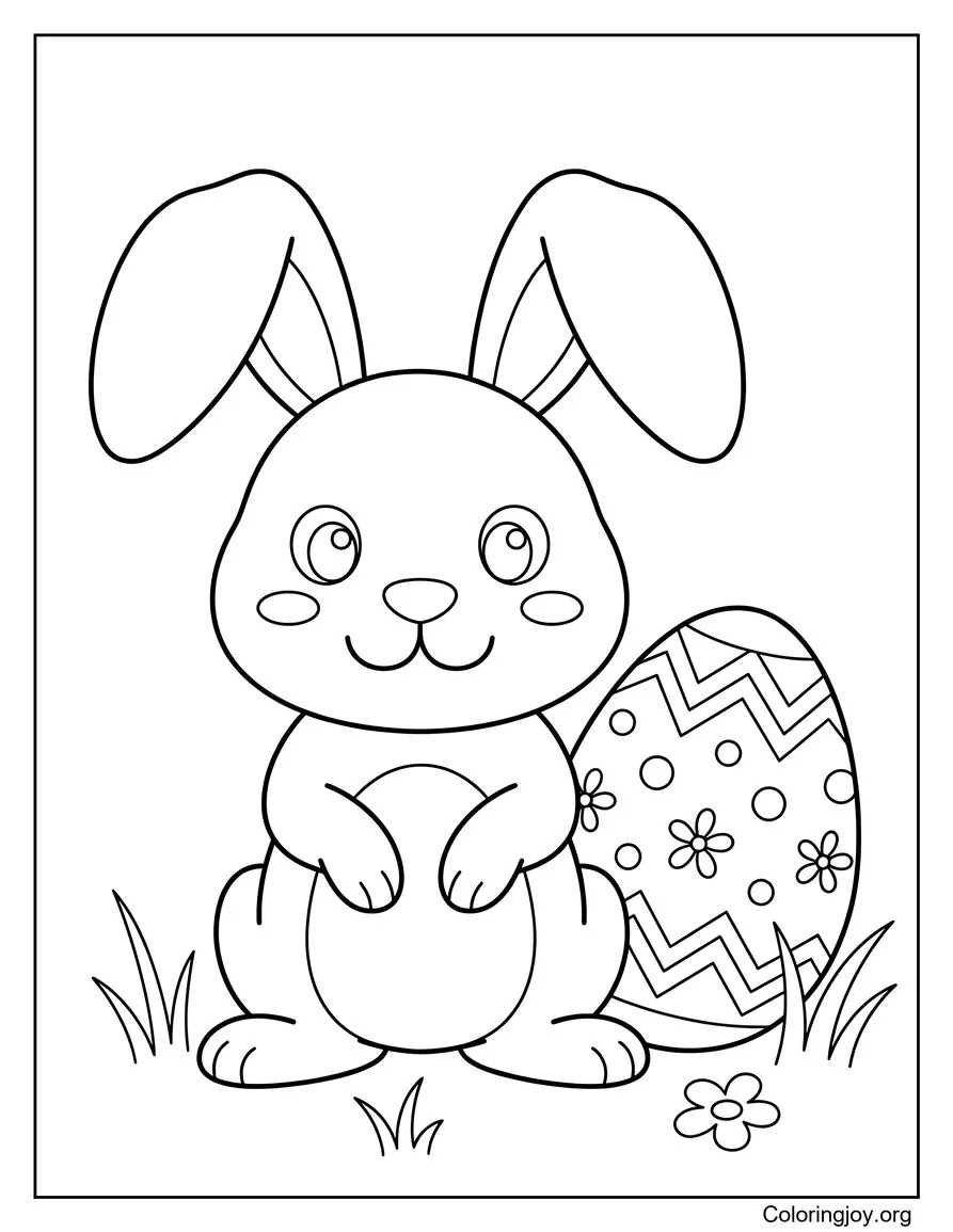 Simple Easter Bunny Sitting With Egg Coloring Page