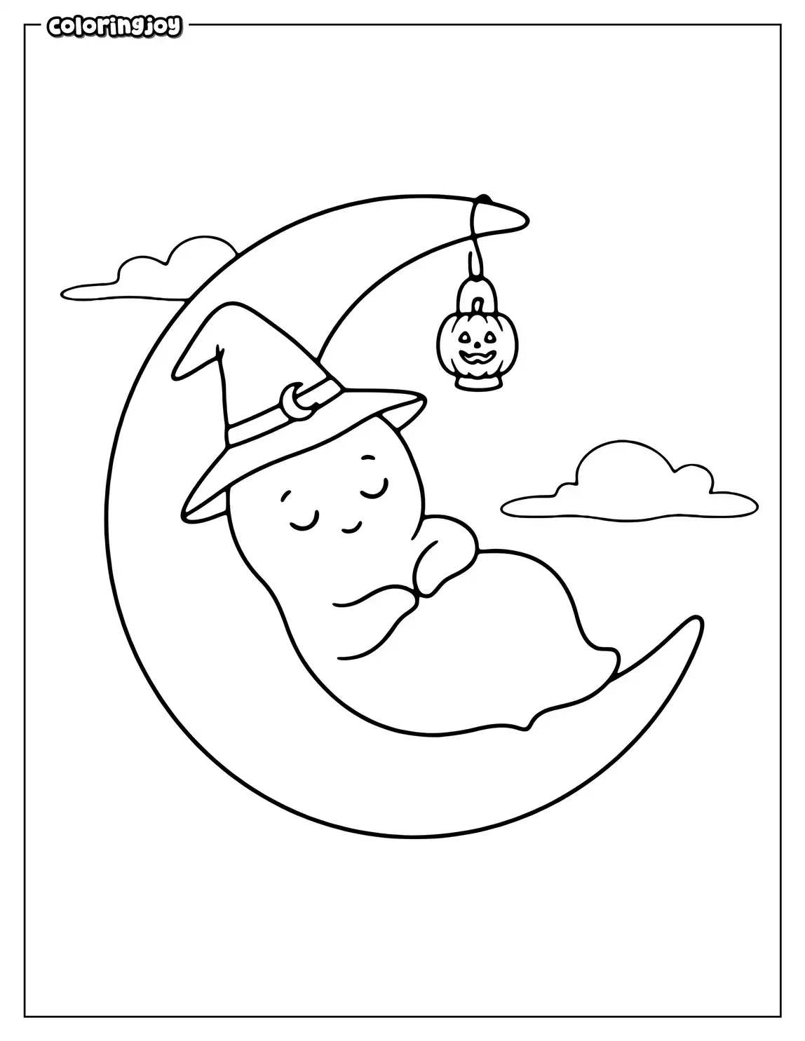 Sleepy Ghost on a Crescent Moon