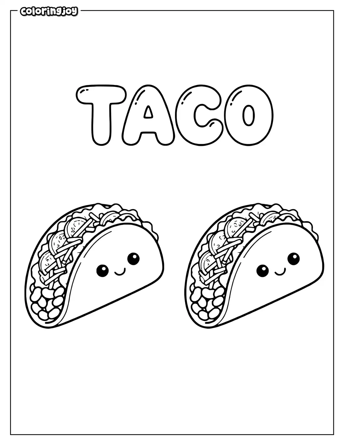 Two Tacos Coloring Sheet to Color