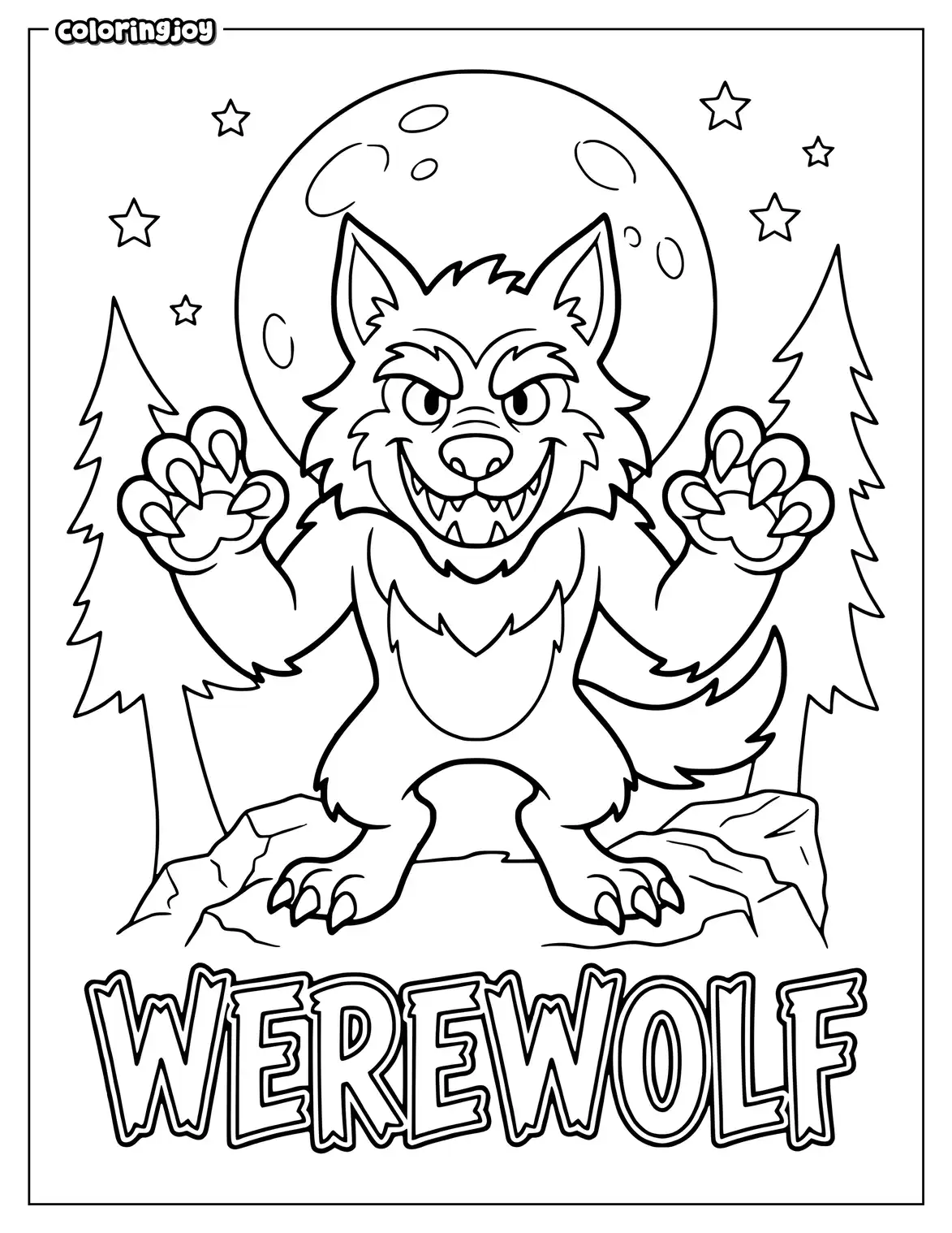 Werewolf Under the Full Moon Coloring Page