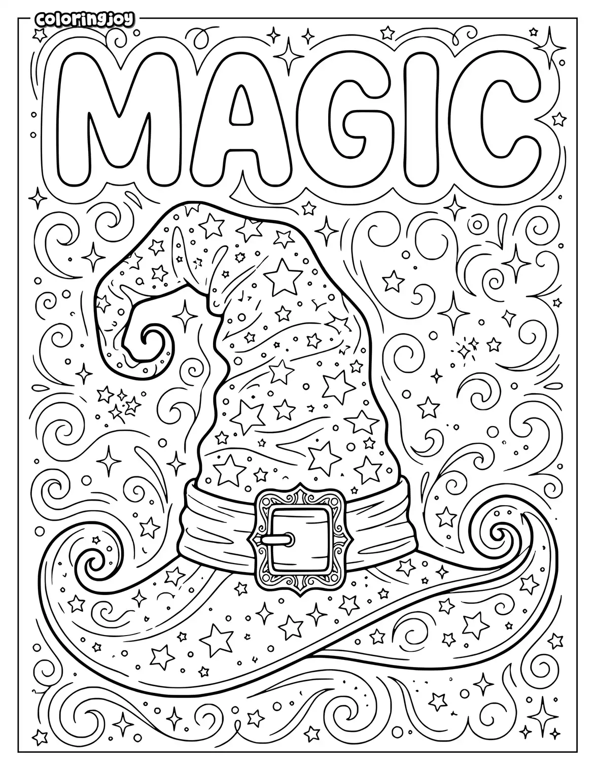 Witch hat magic coloring page