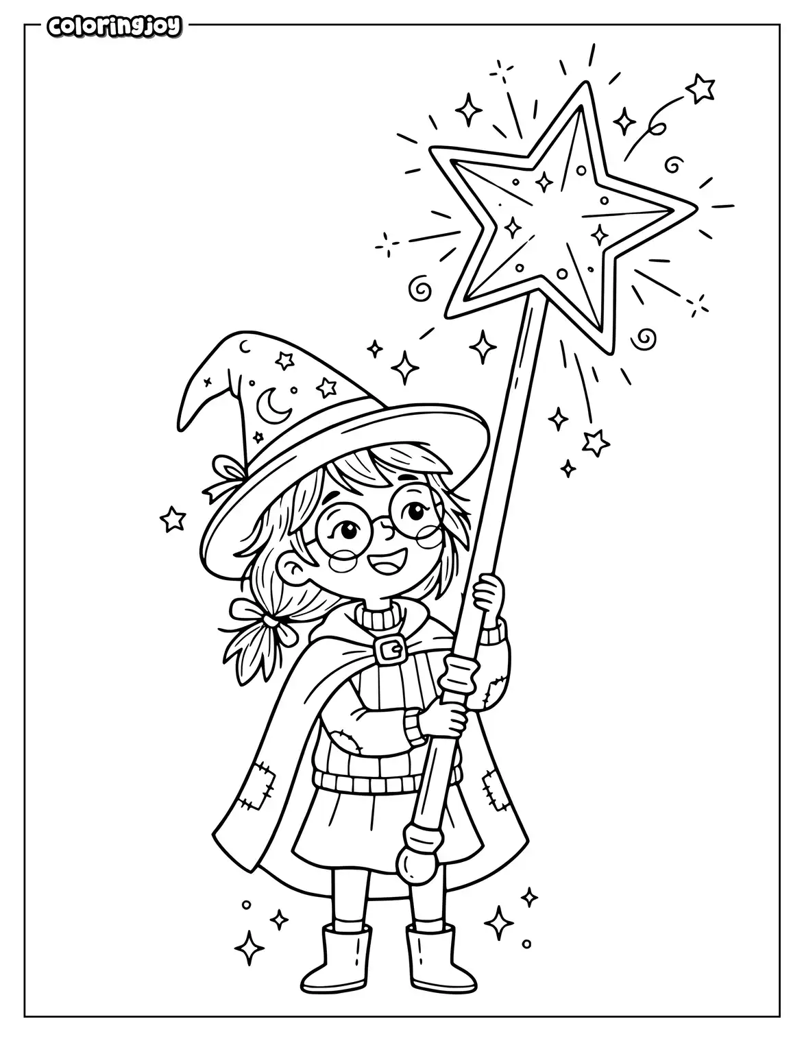 Witch with a magic wand to color today