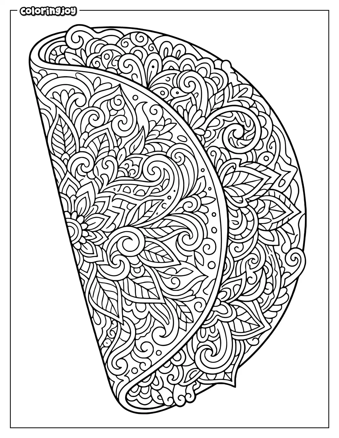 Taco covered in detailed zentangle doodles for relaxing adult coloring.