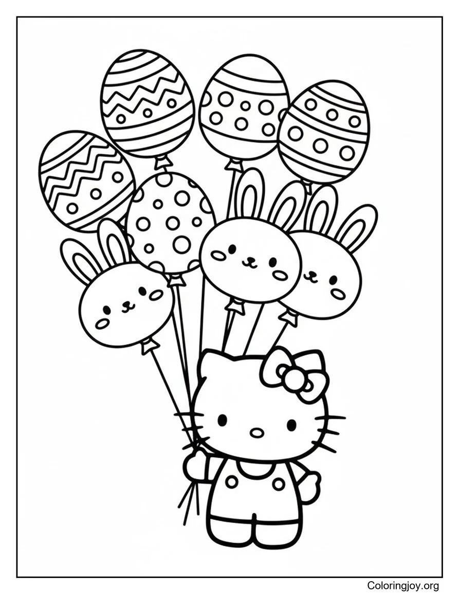Hello Kitty Holds Easter Themed Balloons