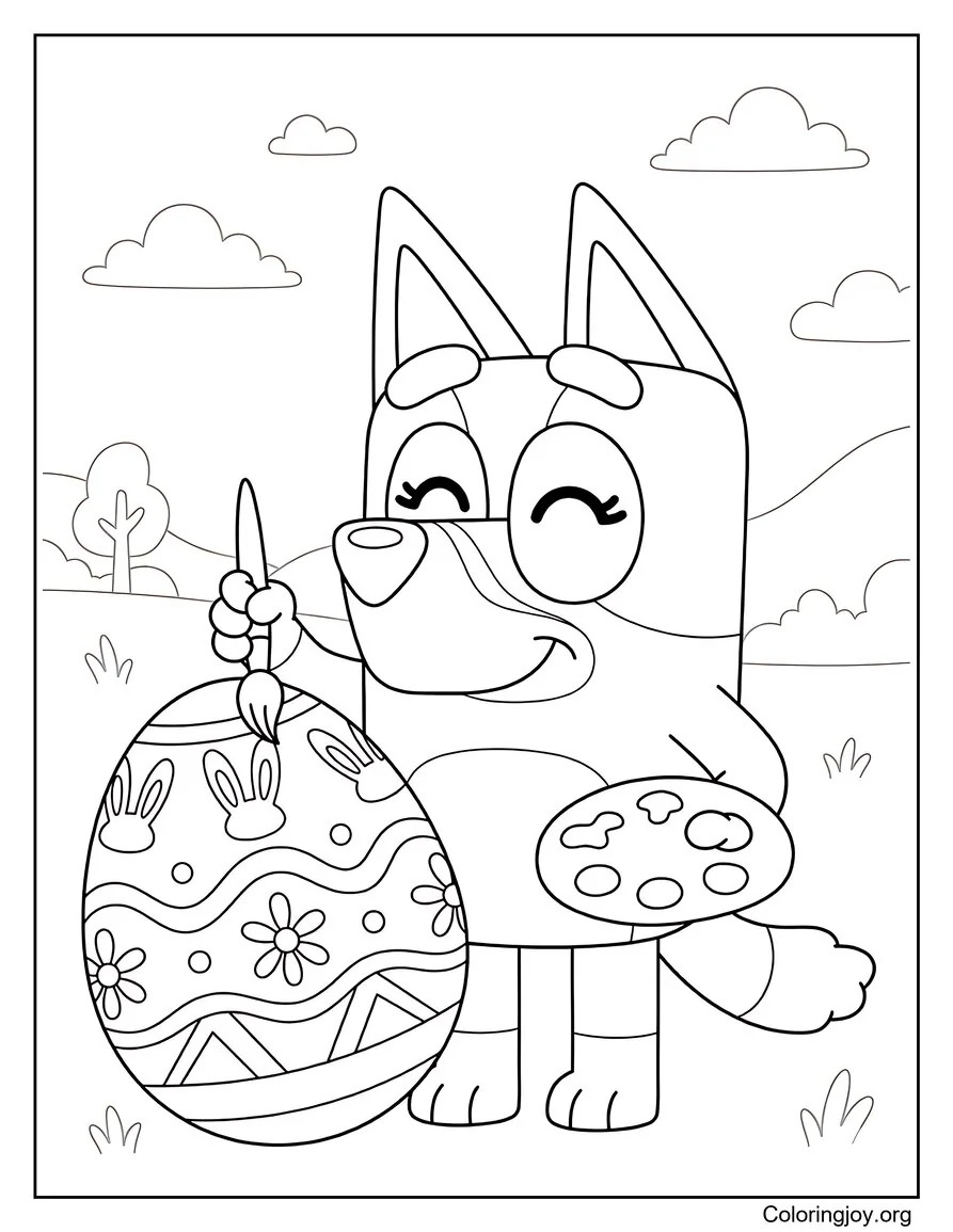 With careful focus, a pup paints an egg and admires the colors.