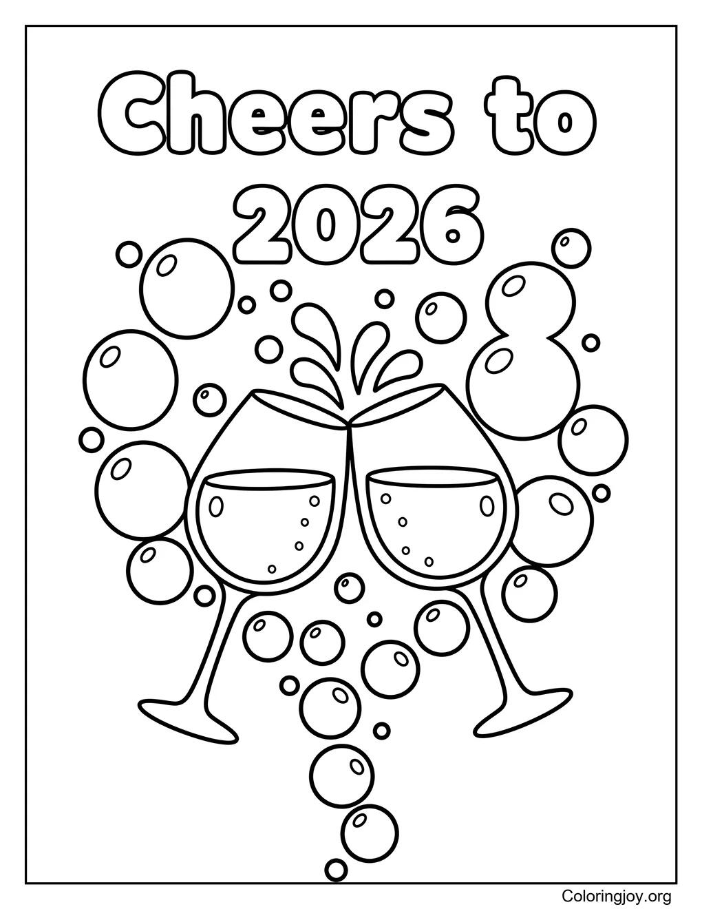 Cheers to 2026 festive coloring sheet