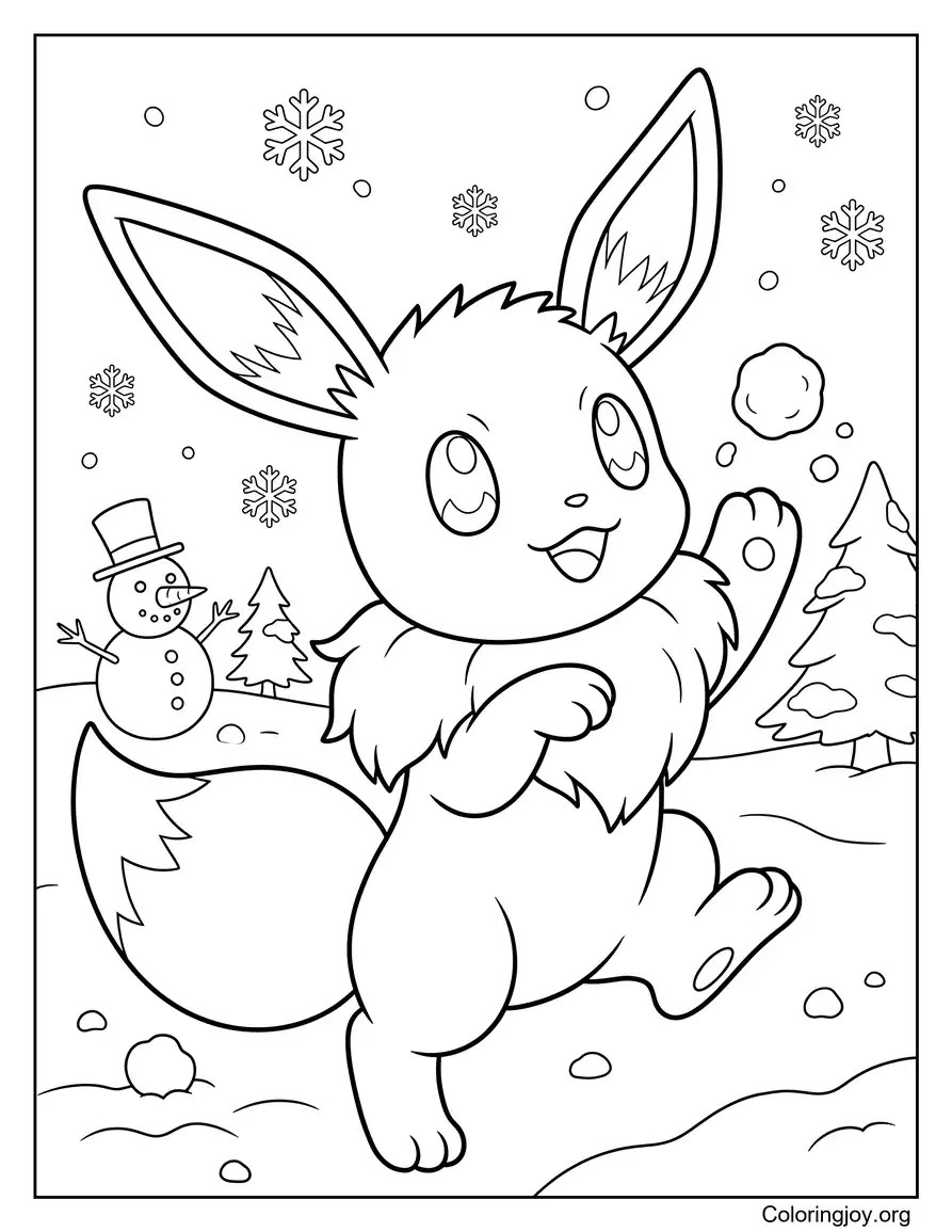 Eevee in Snow Coloring Page