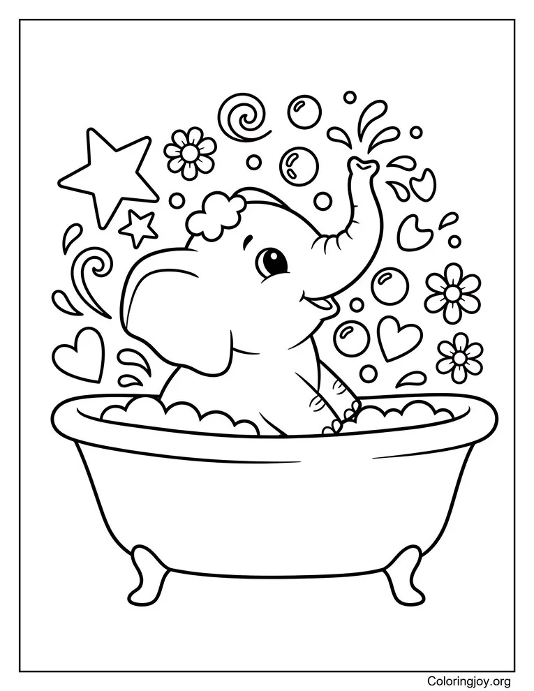 Elephant bubble bath Coloring page