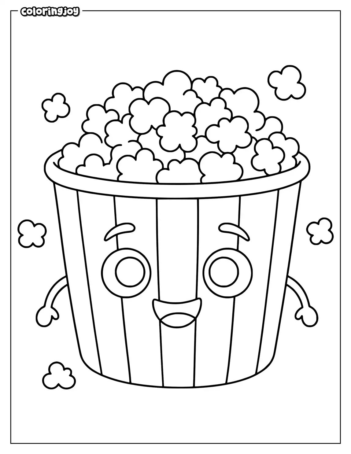 A smiling popcorn character makes a fun snack picture.