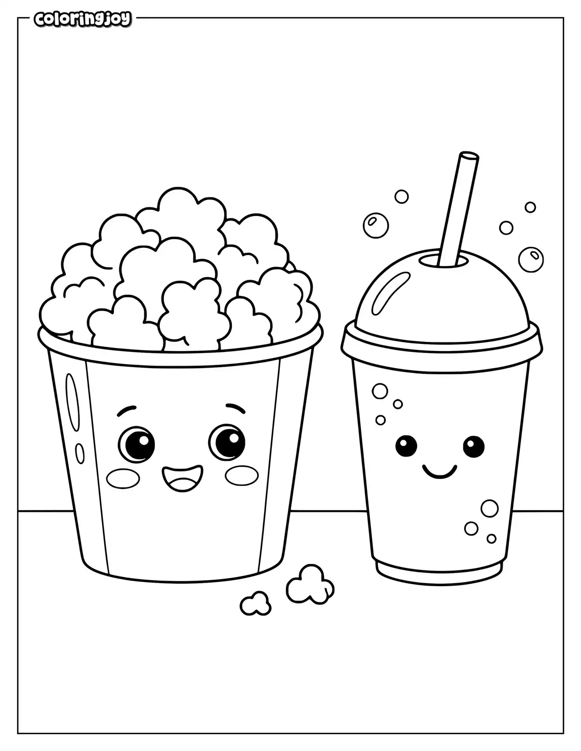 A popcorn snack and fizzy drink sit side by side.