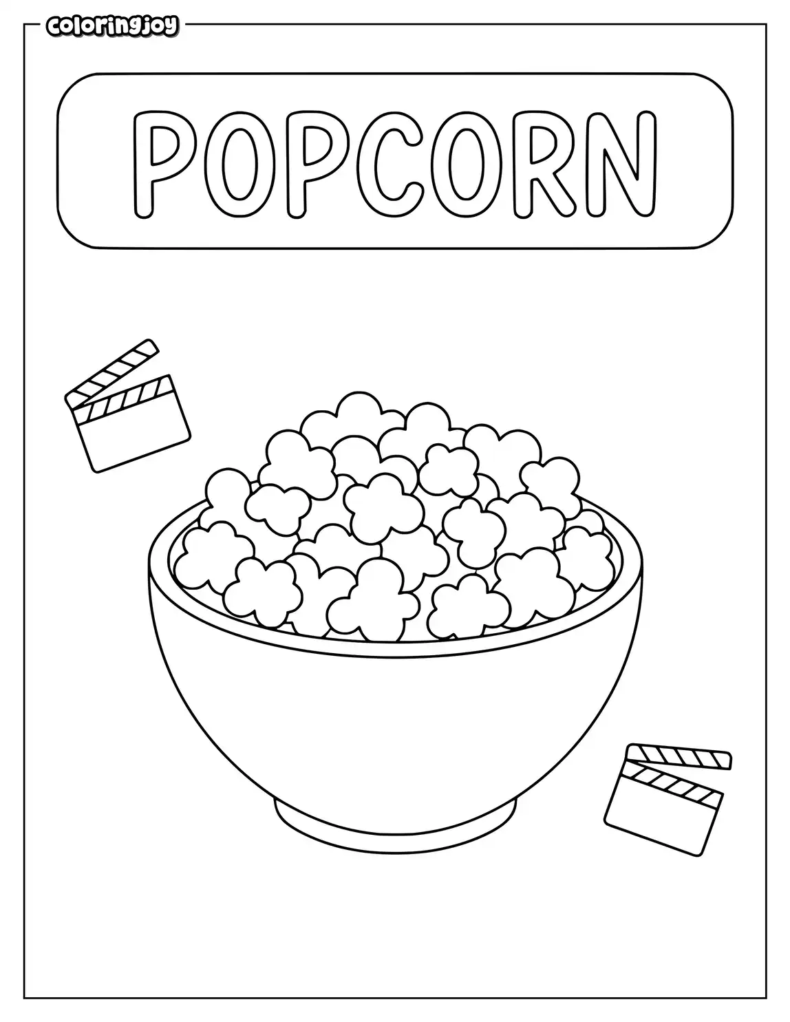 A popcorn bowl sits below a rounded title banner.