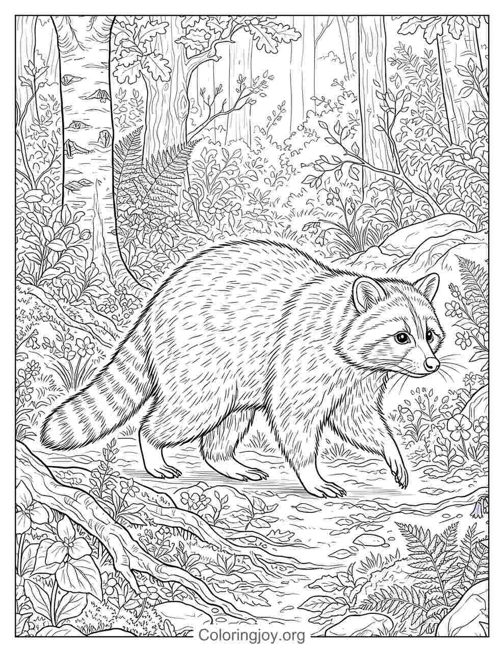 Realistic Raccoon Coloring Page
