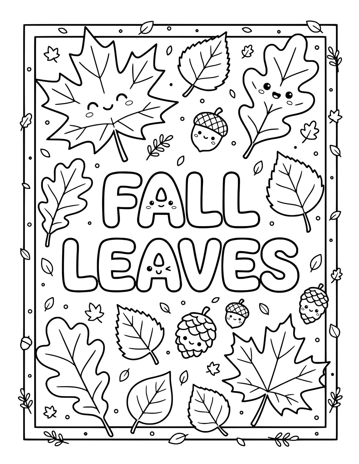 Fall Leaves coloring page showing a walking path surrounded by autumn trees.